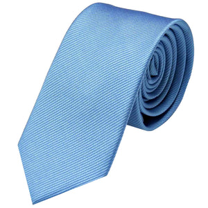 GASSANI 8cm Schmale Pastell-Blaue Gestreifte Uni Rips Herren-Krawatte, Schlips Binder In Geschenk-Box Dose Blech-Spardose