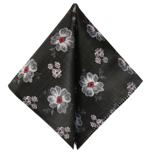 GASSANI 2-SET Krawattenset, Schmale Schwarze Extra Lange Blumen-Krawatte Weiß-Rot Geblümt, 6cm Dünne Jacquard Herren Hochzeitskrawatte Einstecktuch