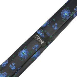 GASSANI 2-SET Krawattenset, Schmale Schwarze Extra Lange Blumen-Krawatte Royal-Blau Geblümt, 6cm Dünne Jacquard Herren Hochzeitskrawatte Einstecktuch