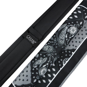 GASSANI Krawatten-Set, 6cm Schmale Schwarze Slim Skinny Herren-Krawatte Lang, Einstecktuch Paisley 3 Designs