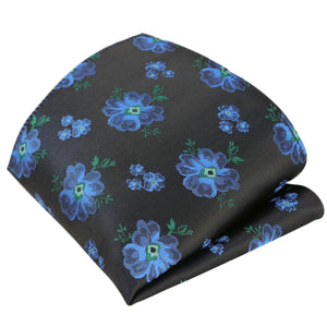 GASSANI 2-SET sada kravat, štíhlá černá extra dlouhá květinová kravata královská modrá květinová, 6 cm tenká žakárová pánská svatební kravata kapesní