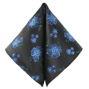 GASSANI 2-SET Krawattenset, Schmale Schwarze Extra Lange Blumen-Krawatte Royal-Blau Geblümt, 6cm Dünne Jacquard Herren Hochzeitskrawatte Einstecktuch