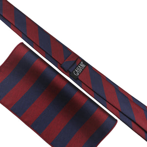 GASSANI 2-SET Streifen Krawatte College Style, 6cm Dünne Schmale Blau Rot Gestreifte Jacquard Herren-Krawatte,  Einstecktuch