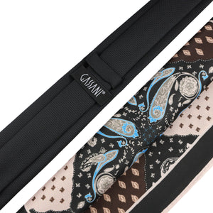 GASSANI Krawatten-Set, 6cm Schmale Schwarze Slim Herren-Krawatte, Einstecktuch Beige Braun Paisley 3 Designs