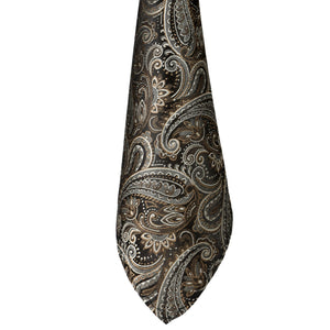 GASSANI 3-SET Krawattenset, Braun-Graue Schmale Herren-Krawatte Paisley, 7cm Dünne Jacquard Hochzeitskrawatte Einstecktuch Manschettenknöpfe