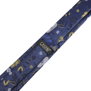 GASSANI 2-SET Krawattenset, Schmale Blaue Extra Lange Herren-Krawatte Golden Geblümt, 6cm Dünne Jacquard Hochzeitskrawatte Einstecktuch
