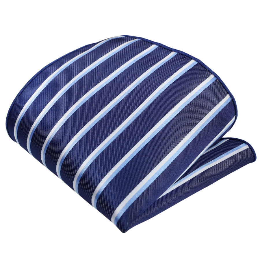 GASSANI 2-SET Stahlblaues Streifen Krawattenset Gestreift, 6cm Dünne Schmale Hell-Blau Weiß Gestreifte Jacquard Herren-Krawatte,  Einstecktuch