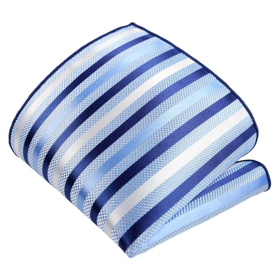 GASSANI 2-SET Streifen Krawattenset Gestreift, 6cm Dünne Schmale Blau Weiß Gestreifte Jacquard Herren-Krawatte,  Einstecktuch