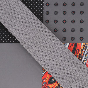 GASSANI Krawatten-Set, 6cm Schmale Gerade Dunkel-Graue Strick-Krawatte, Einstecktuch Bunt 4 Designs