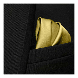 GASSANI 3-SET Satin Krawattenset, 8cm Schmale Gelb-Goldene Herren-Krawatte Einstecktuch, Hochzeitskrawatte
