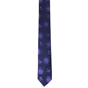 GASSANI 2-SET Krawattenset, Dunkel-Blaue Extra Lange Blumen-Krawatt Lila Violett Geblümt, 6cm Dünne Jacquard Herren Hochzeitskrawatte Einstecktuch