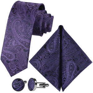 GASSANI 3-SET kravatový set šedo-královsky modrá, úzká paisley pánská kravata, 7 cm tenká žakárová svatební kravata kapsa kapesník manžetové knoflíčky