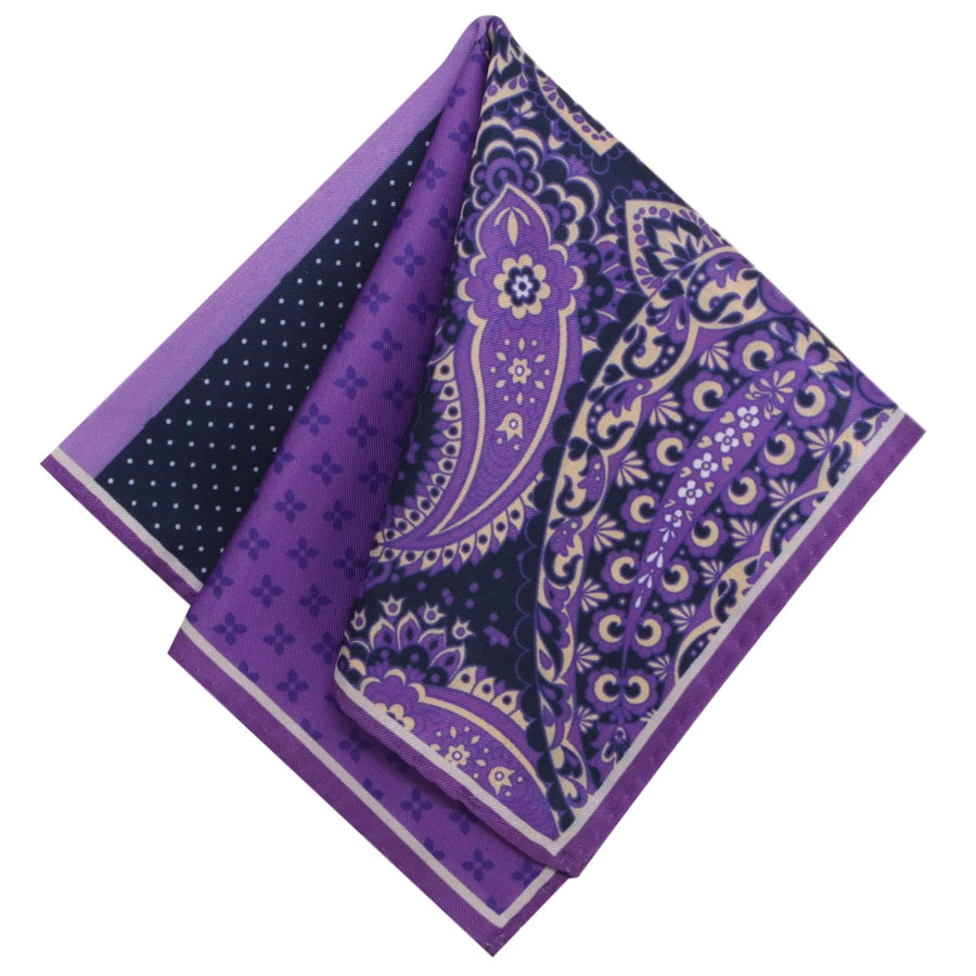 GASSANI Krawatten-Set Violett, 6cm Breite Schmale Herren-Krawatte Lang, Einstecktuch Bunt 4 Designs