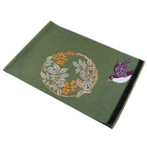 GASSANI Damen-Schal Olivgrün Apricot Schalring, Wollschal Weich und Warm, Vogel-Blätter-Muster Natural Vintage Tuchring